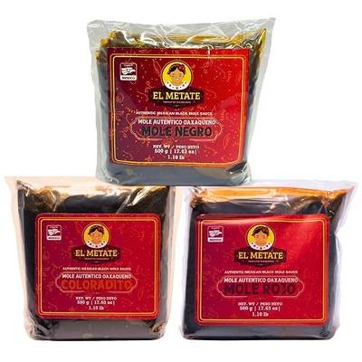 El Metate - Mole Variety Pack: Authentic Oaxaca Mole Negro, Rojo, and Coloradito - Traditional Mexican Sauce for Enchiladas, Tlayudas, and More - Organic Mole Paste and Mexican Salsas