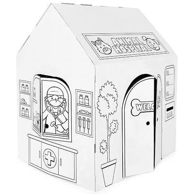 Easy Playhouse Cardboard Animal Hospital - Play Fort for Kids Ages 3+ | DIY Arts & Crafts Coloring Activity, Durable Pet Vet Clinic Playhouse, Sturdy Made in USA Design, 32 x 26.5 x 40.5 Inches