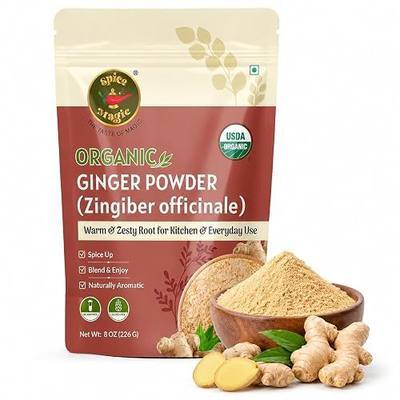 Spice Magic Organic Ginger Powder, Ground for Tea, Baking & Curry, 8 oz | Warm zesty organic ginger, finely ground for chai, gingerbread, curries, marinades and golden-hour lattes.