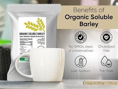Vero Espresso Orzo Organic Barley Coffee Substitute, Italian Import (1 bag Soluble Barley, 200g/7.05 Oz)