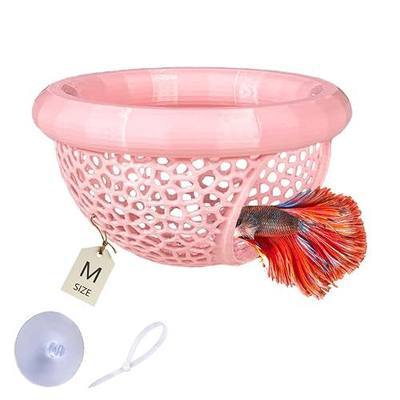 Floating Betta Hammock with Suction Cup, Shrimp Cave, Betta Fish Feeding Rings,3D Printed Aquarium Decor (Pink, Medium)