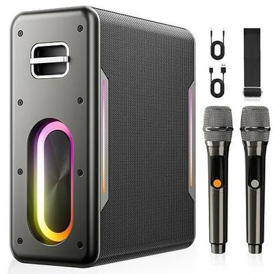 Karaoke Machine with 2 Wireless Microphones, Portable Bluetooth Karaoke Speaker for Adults, 2 Voice Mode & LED Party Lights, Party Birthday Gifts for Kids Family,Supports BT/TWS/AUX/USB/TF