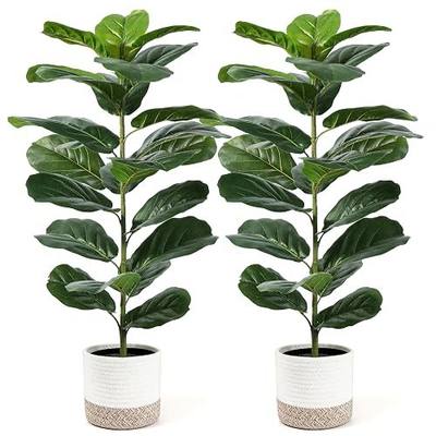 Der Rose 2 Pack 30" Artificial Fiddle Leaf Fig Tree, Mid-Size Realistic Plants Indoor & Outdoor Fake Plants for Apartment Home Living Room Office Decor