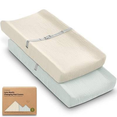 2-Pack Muslin Diaper Changing Pad Covers Boy, Girl – Soft Breathable Muslin Cotton Changing Table Cover, Organic Baby Changing Pad Sheets, Contoured Change Pads Liners Washable 34 x 18 (Willow)