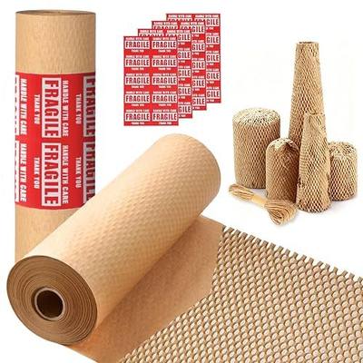 Honeycomb Packing Paper 12" x 200ft,Alternative to Bubble Wrap for Packing/Moving Supplies/Shipping Fragile Items Eco-Friendly & Recyclable Packaging Materials, Includes Fragile Labels & Hemp Ropes