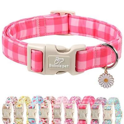 Girl Dog Collar for Small Dogs - Cute Pink Plaid Puppy Collar, Soft Adjustable Spring Summer Female Dog Collars with Quick Release Buckle S