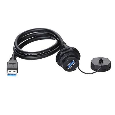 CNLINKO USB 3.0 Connector with 0.3M Cable, Type A Female Panel Mount Receptacle Socket Male Plug Outdoor Waterproof IP67 Industrial Data Power Connector