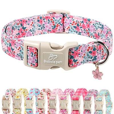 Floral Dog Collar, Cute Girl Dog Collars - Pastel Wildflowers Pattern Spring Summer Puppy Collar, Adjustable Female Dog Collars for Small Medium Large Dogs M