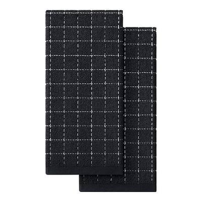 Homaxy 100% Cotton Terry Kitchen Towels, 2 Pack, Black | Ultra Soft and Absorbent Dish Towels for Kitchen, Suitable for Drying and Washing Dishes, 2 Pack