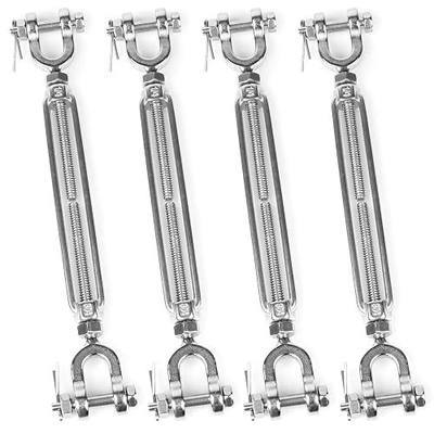 4 PCS M6 Turnbuckle 1/4" 304 Stainless Steel Jaw and Jaw Turnbuckle Tensioner, Heavy Duty Cable Tensioner, 1140 LBS Working Load Limit, Adjustable Turnbuckles for Cables Wire, Clotheslines, Shade Sail