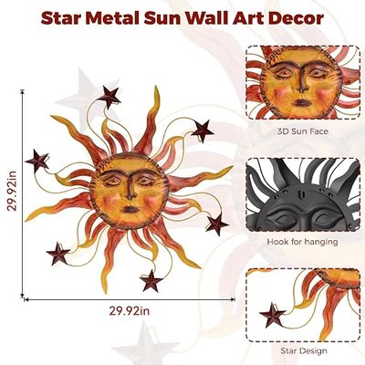 VESTCDF Metal Wall Art Decor Outdoor 30 inch Sun Wall Hanging Decoration for Graden 3D Sun Face Metal Wall for Living Room Garden Yard Patio(Star)