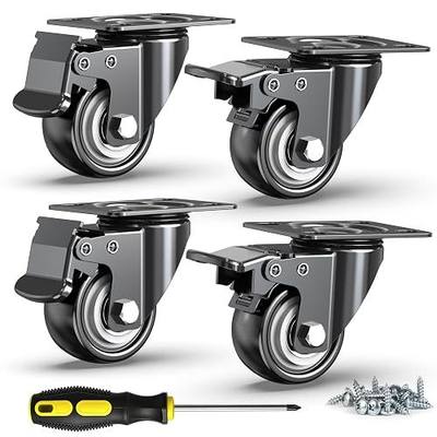 HOLKIE 2 Inch Heavy Duty Caster Wheels Set of 4, Load Capacity 600 lbs Swivel Plate Casters with Dual Total Lock Brake, Noiseless Non-Marring PU Wheels for Workbench, Furniture, Cart, Hardwood Floor