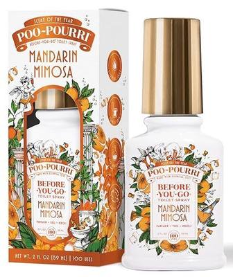 Poo-Pourri Before-You-Go Toilet Spray, Mandarin Mimosa, 2 Fl Oz, Up to 100 Uses, Bathroom Odor Deodorizer with Essential Oils for Home or Work, Travel Essentials, TSA Approved Size