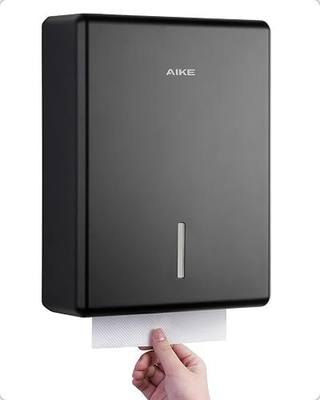 AIKE 400 Sheets Wall Mount Paper Towel Dispenser,Fit Multifold Paper,Black | Folded Size 10" x 3.5",Large Capacity with Lock for Commercial Bathroom,No Tearing,Visual Window,Easy to Refill and Mount