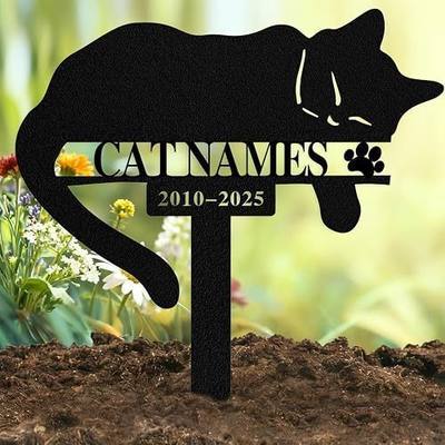Custom Sleeping Cat Grave Marker Outdoor, Personalized Metal Cat Memorial Grave Stake | Pet Grave Markers Cat with Name and Date, Outdoor Waterproof Cats Memorial Plaque Garden Decor