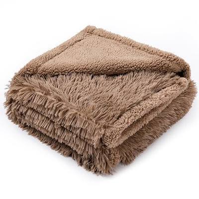 Cat Calming Dog Blanket for Couch Waterproof Fluffy Faux Fur Blankets for Dogs and Cats Soft Lightweight Couches and Bed Cover Washable(Brown,M-57x40in)