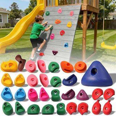 32 PCS Rock Climbing Holds for Kids,Rock Climbing Wall Grips Climbing Rocks Wall Kit for Indoor and Outdoor Playground Play Set with Hardware (Style A)