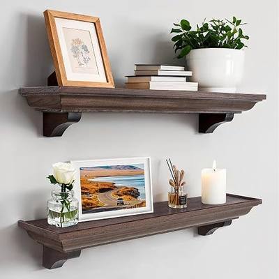 36 Inch Fireplace Mantel Shelf with Corbels, Set of 2 Rustic Floating Shelf, Brown