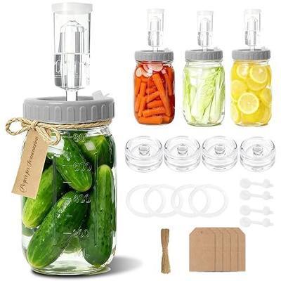 4-Pack Mason Jar Fermentation Kit(Jars Included) Four 32oz Fermentation Jars with Plastic Fermenting Lids, Airlocks, Silicone Rings & Grommets, and Glass Weights for Easy Fermenting & Storage