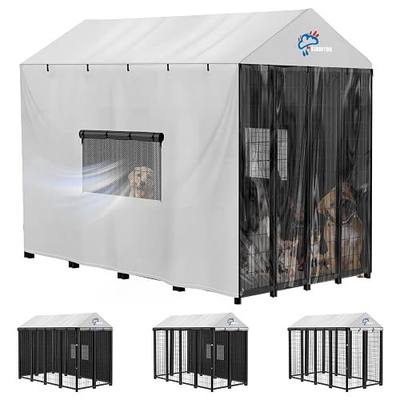 SIRUITON Outdoor Dog Kennel Cover,600D Full Coverage Waterproof Kennel Covers,with Transparent Film,Breathable Mesh Curtain & 4 Waterproof Zippers,Rain,Snowproof,Wind & Sun,8'Dx4.1'Wx6'H(Only Cover)
