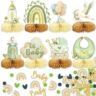 8Pcs Bear Baby Shower Decorations Honeycomb Centerpieces for Boy, Confetti Baby Shower Table Decorations Birthday Party Table Centerpieces Toppers Party Decor (Green)