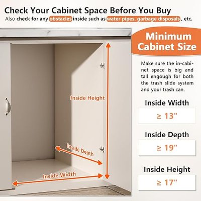 Under Sink Trash Can Pull Out, Fits 7-13 Gal Heavy Duty Steel | NO BINs, Fits 50Qt Garbage, Quie Close Slides, Under Counter Kit, Reinforced Steel Slider, Min. Cabinet 13"W x 19"D x 17"H
