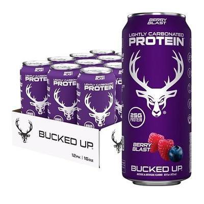 Bucked Up Lightly Carbonated Protein Soda | 25g Whey Isolate - Zero Sugar, Low Calorie, Caffeine Free, Clean Drink | Sparkling Protein Soda - 12 Pack, 16 oz Cans (Berry Blast)