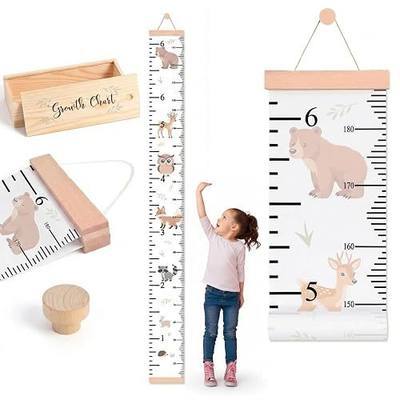 Growth Chart for Wall | Height Chart for Kids | Removable Hanging Waterproof Canvas with Wooden Keepsake Box | Nursery Decor & Baby Shower Gift