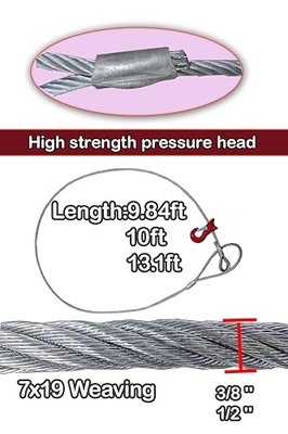 Single Leg Wire Rope Sling: 3.6T/8000Lbs Vertical Capacity | 3/8" Diameter Flemish Loop-to-Thimble w/Sliding Choker | 9.84ft(3m) Heavy Duty Rigging Cable for Lifting, Towing & Log Operations