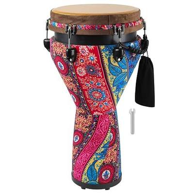 Freestyle Mechanically Tuned Djembe 12 Inch Head - 12" x 24" Modern Key-Tuned Djembe with Synthetic Resonant Shell, Professional African Hand Drum for Performers
