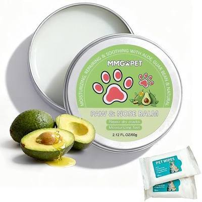 Paw Balm for Dogs and Cats, Paw Pad Balm with Avocado Oil & Witch Hazel, 2.1 oz Beeswax Paw Cream for Dry, Cracked Pads, Lick-Safe Pet Paw Care - with 2 Pack Pet Wipes