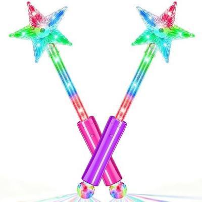 2 Pack LED Light Up Fairy Wands, Pink & Purple Princess Magic | LED Glowing Star Wands With 3 Light Modes, Perfect for Princess Dress Up, Birthday Parties, Halloween, Christmas & Fun Events