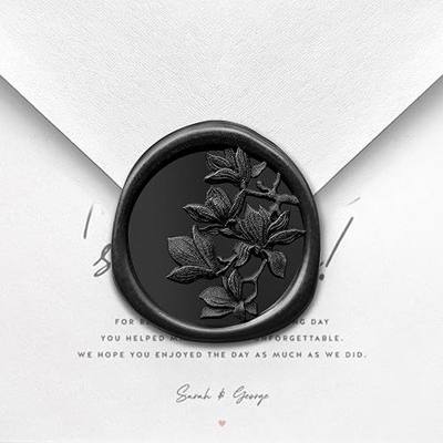 Pollize 50Pcs Olive Wax Seal Stickers, Wedding Invitation Envelope Stickers | Self-Adhesive 3D Embossed Pre-made Black Wax Seals for Wedding, Gift Wrapping, Graduation, Parties
