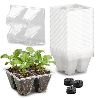 RooTrimmer 40 Pack Reusable 4-Cell Seed Starter Trays with Large Drainage Holes - Clear Transparent Trays for Root Growth Monitoring, Avoids Overwatering, Easy Transplant, Fits Standard 1020 Trays