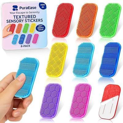 Bristle Tactile Sensory Stickers – 8PC Soft & Gentle Textured Fidget Strips for Kids & Adults – Calm Strips for Autism, ADHD, Anxiety Relief – Quiet Fidget Toys for School, Classroom, Desk & Gifts