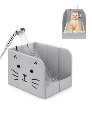 Coorganisers PVC Waterproof Cat Litter Box Enclosure Splash Guard with Front Barrier, Cat Box Enclosure with Leak-Proof Bottom, Removable Mat & 2 Scoop Hooks-24.02 x 16.14 x 16.14 in