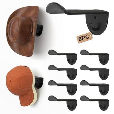 Adhesive Hat Hooks for Wall, 8 Pack, 2.9" Cowboy Hat Rack Prevents Deformation, Hat Hangers with Key Hook for Baseball Caps & Fedora, Drill or Stick, Western Decor Organizer, Black