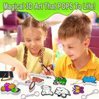 skyenchant Aqua 3D Foaming Art Kit for Kids, Paint by Number Craft with Inflatable Animals, Creative Gift for Girls & Boys Ages 4-10, Christmas Birthday Stocking Stuffer (Animal Friends)