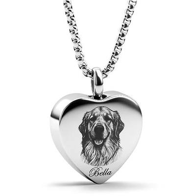 Custom Photo Engraved Pet Ashes Necklace | 4K Laser Engraved Memorial Jewelry for Dogs and Cats, Stainless Steel Urn Keepsake for Women and Men