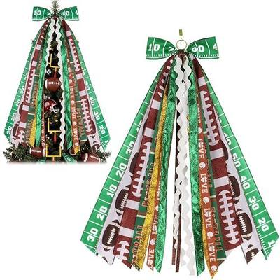 Football Wreath Sash with 9 Ribbon Streamers, Winter Bow for Front Door, Game Day Burlap Decor, Sparkle Decorations 27.5 Inch