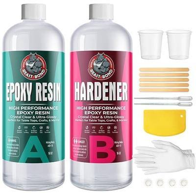 Beast Bond Crystal Clear Epoxy Resin Kit 32oz, Self-Leveling, Ultra-Glossy, Bubble Free, UV & Moisture Resistant Resin Kit for Art, Jewelry, Tabletops, Wood Finishes, Marine, Easy 1:1 Mix, DIY Crafts | Self-Leveling, Ultra-Glossy, Bubble Free, UV & Moisture Resistant, Easy 1:1 Mix
