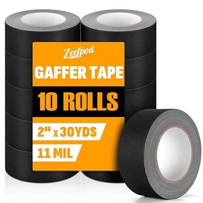 Gaffers Tape 10 Pack, Black Gaff Tape 2" x 30 Yards (11 Mil), Professional Grade, Non-Reflective Matte Finish, Strong Hold, Easy Tear, Residue-Free Floor Tape for Electrical Cords – 300 Yards Total