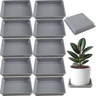 10 Pack Square Plant Saucer 10 Inches Plant Trays to Catch Water, Gray | Plastic flower pot saucers for indoors and outdoors catch drainage water to protect floors, shelves, decks and patios.