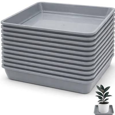 10 Pack Square Plant Saucer 16 Inches Plant Trays for Pots Plastic Square Drip Trays Flower Pot Saucers Black Planter Water Tray Plant Drainage Tray, Gray