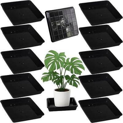 10 Pack Square Plant Saucer 8.6 Inches Plant Trays to Catch Water, Black | Plastic flower pot saucers for indoors and outdoors catch drainage water to protect floors, shelves, decks and patios.