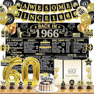 Trgowaul 60th Birthday Decorations for Men Women, Back in 1966 Poster Set | Black Gold Back in 1966 Birthday Party Supplies, Retro 60th Banner, 60th Birthday Guest Book, Cheers to 60 Years Old