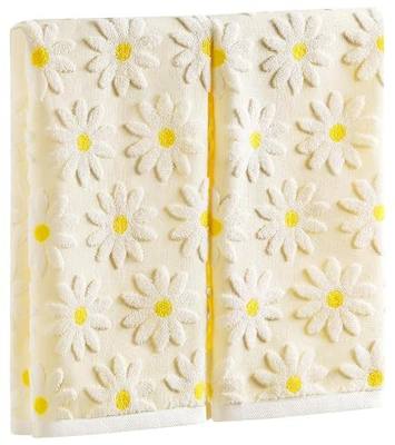 Quera Hand Towels Yellow Summer Spring Floral Daisy for Bathroom | 2 Pack Cotton White Flower Farmhouse Decorative Towels Set for Drying, Cleaning, Cooking, Holiday 13.7'' x 29.5''