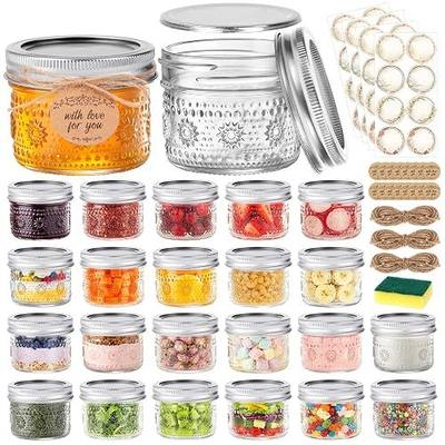 4 oz Small Embossed Mason Jars 24-Pack with Airtight Lids, Leakproof | Mini Canning Jars, Reusable, for Jam/Jelly/Honey, Spices, DIY Candles, Wedding Favors & Gift Packaging