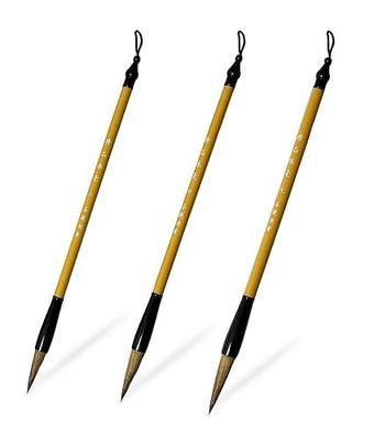 3 Sizes Chinese Calligraphy Brush Set, Chinese Writing Brushes, Wooden Ink Watercolor Painting Brushes Traditional Art Sumi Brush Wolf Hair (Large, Medium, Small)