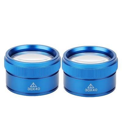 2PCS Portable Small Magnifying Glass Jeweler Loupe Magnifier (Blue,30X 40MM)